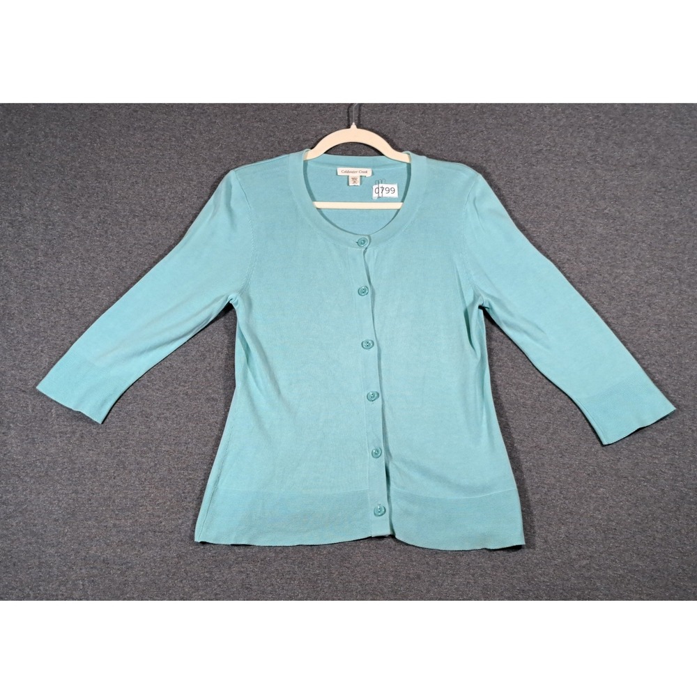 Coldwater Creek Womens Aqua Blue 3/4 Sleeve Button Front Cardigan Sweater M